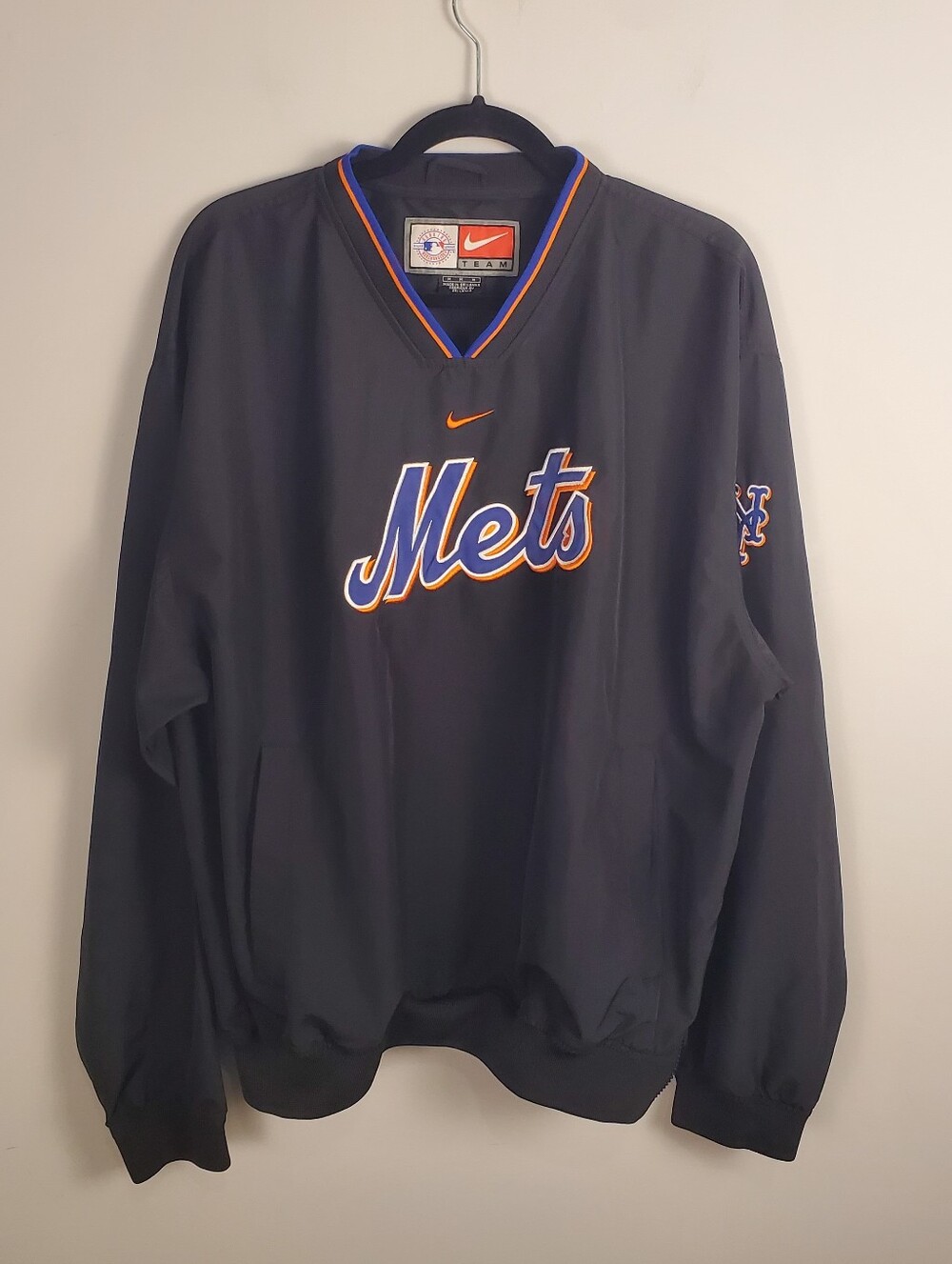 VTG New York Mets Jacket Men medium Black Nike Center Swoosh Windbreaker Y2K